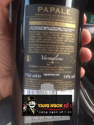 Rượu vang Ý Papale Primitivo