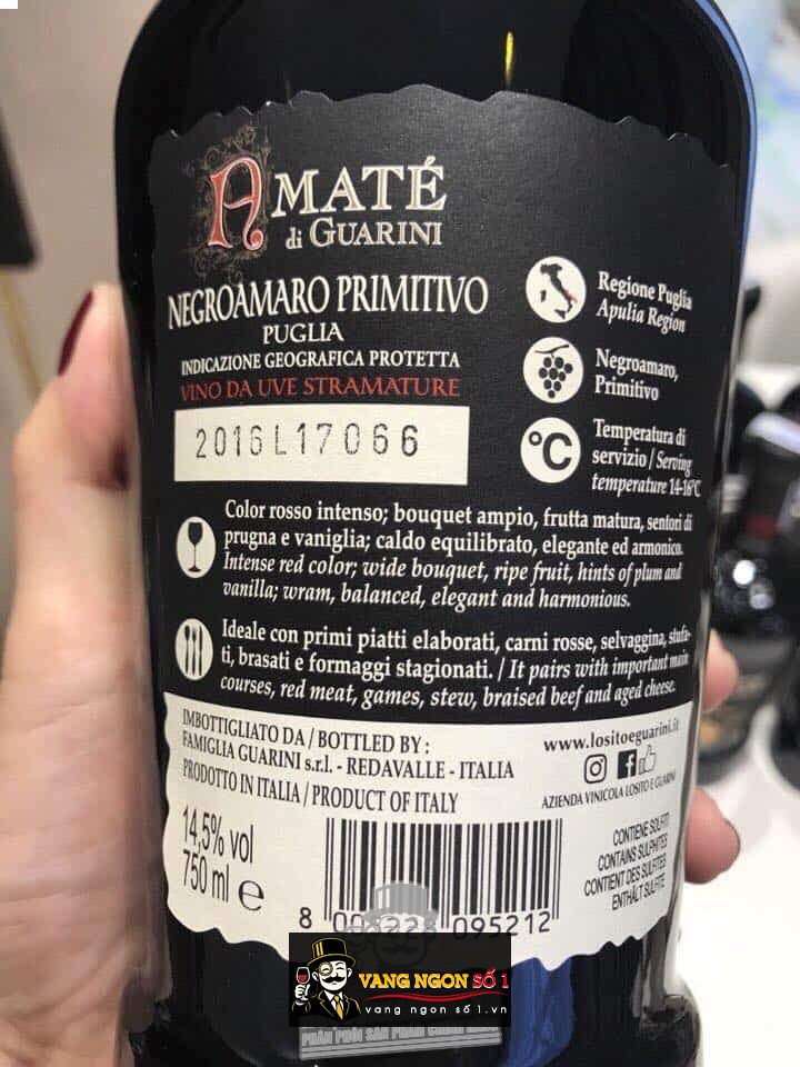 Vang Ý Amate di Guarini Negroamaro Primitivo