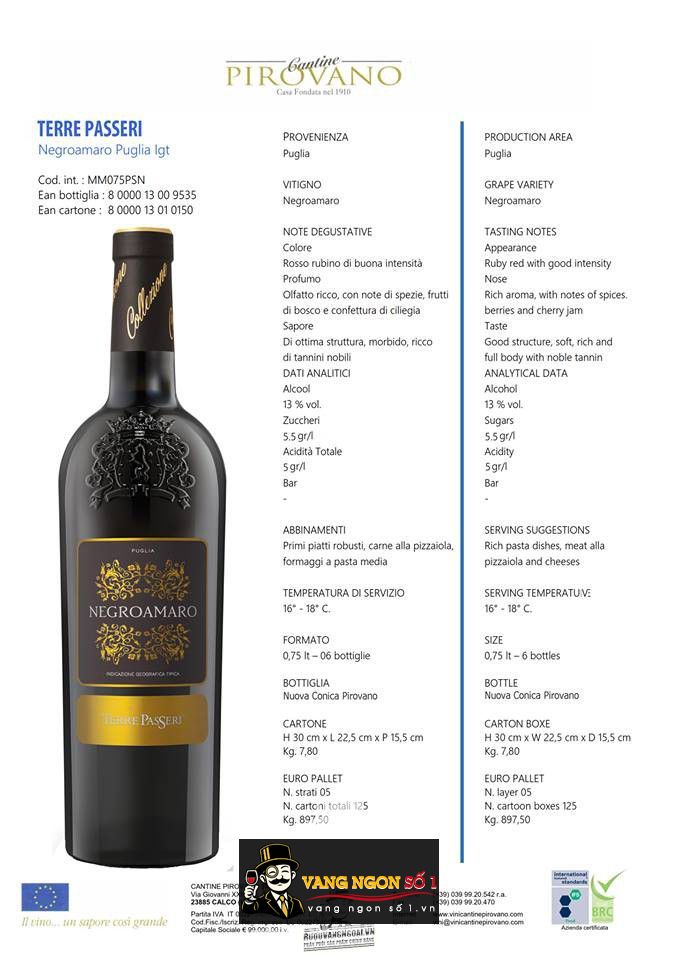 Vang Ý Terre Passeri Negroamaro