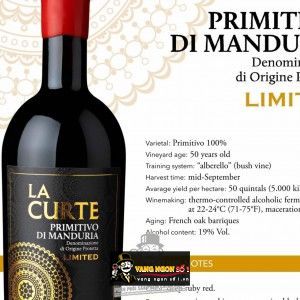 Vang Ý La Curte Limited 19 độ Primitivo di Manduria bn1