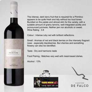 Vang Ý Primitivo Cantine De Falco Salento bn2