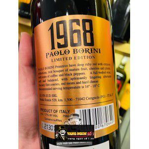 Vang Ý 1968 PAOLO BORINI PRIMITIVO 17 độ Uống ngon bn2
